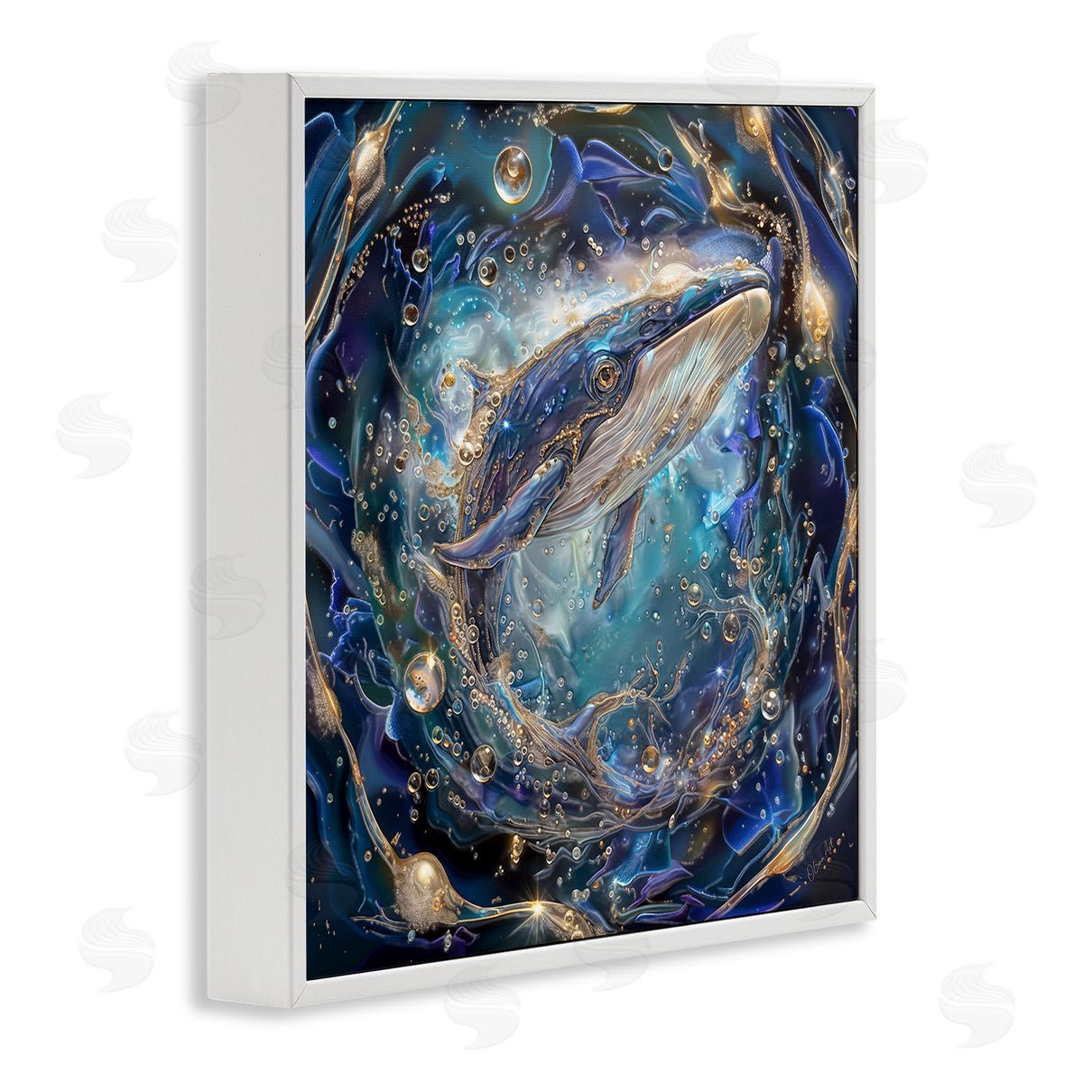 Echoes Of Abyss Whale White Frame Print Wall Art, Home Decor by Lena Owens