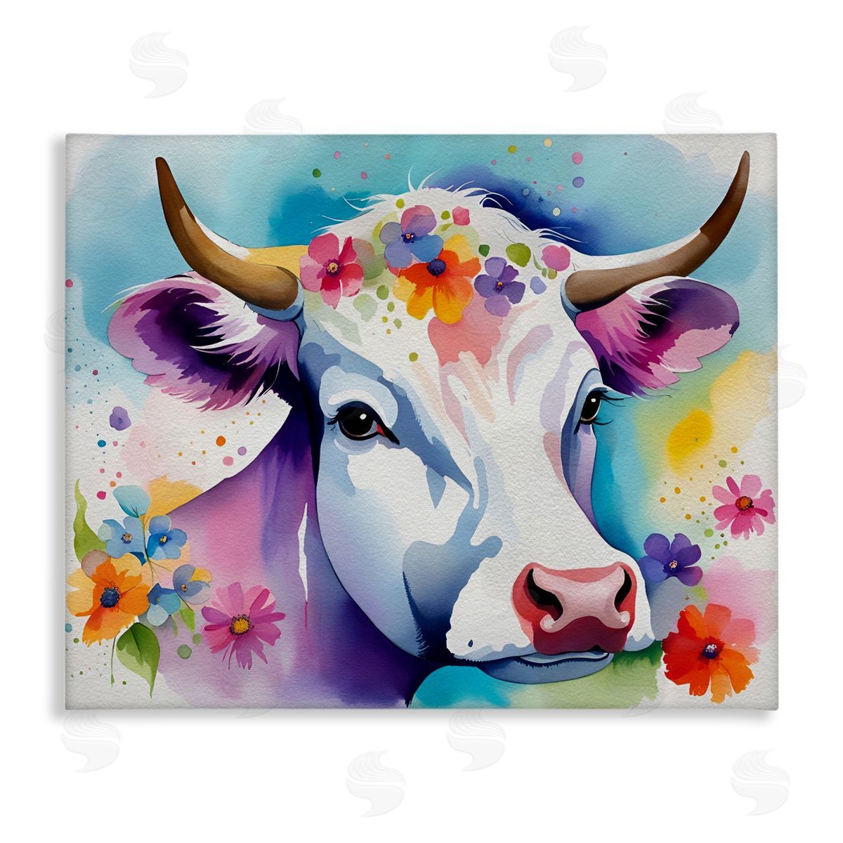 Flower Speckled Cow Canvas Wall Art, Home Decor by Amber Clarkson