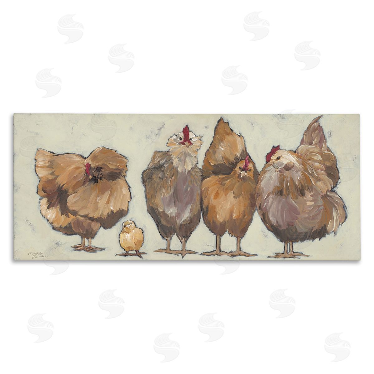 Brown Hens and Chick Canvas Wall Art, Home Decor by Michele Norman