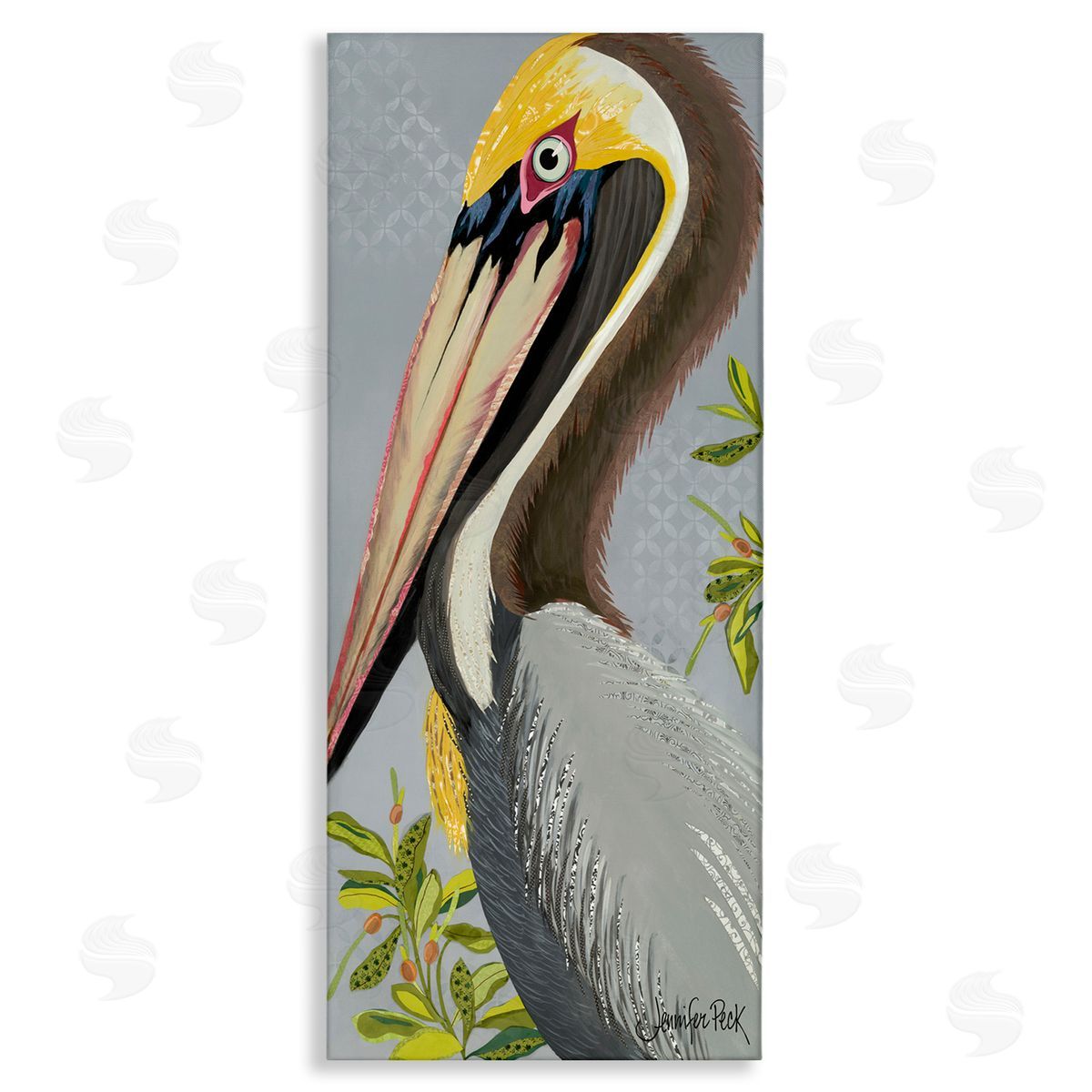 Pelican on Grey Canvas Wall Art, Home Decor by Jennifer Peck