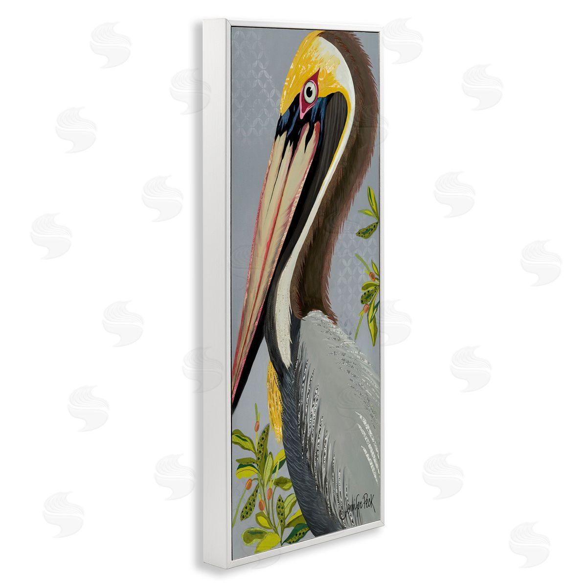 Pelican on Grey White Frame Print Wall Art, Home Decor by Jennifer Peck