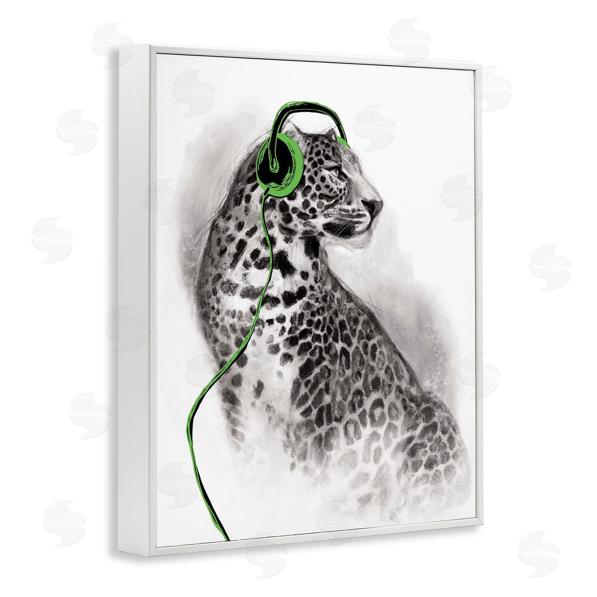 Cheetah with Headphones White Frame Print Wall Art, Home Decor by Masey St. Studios