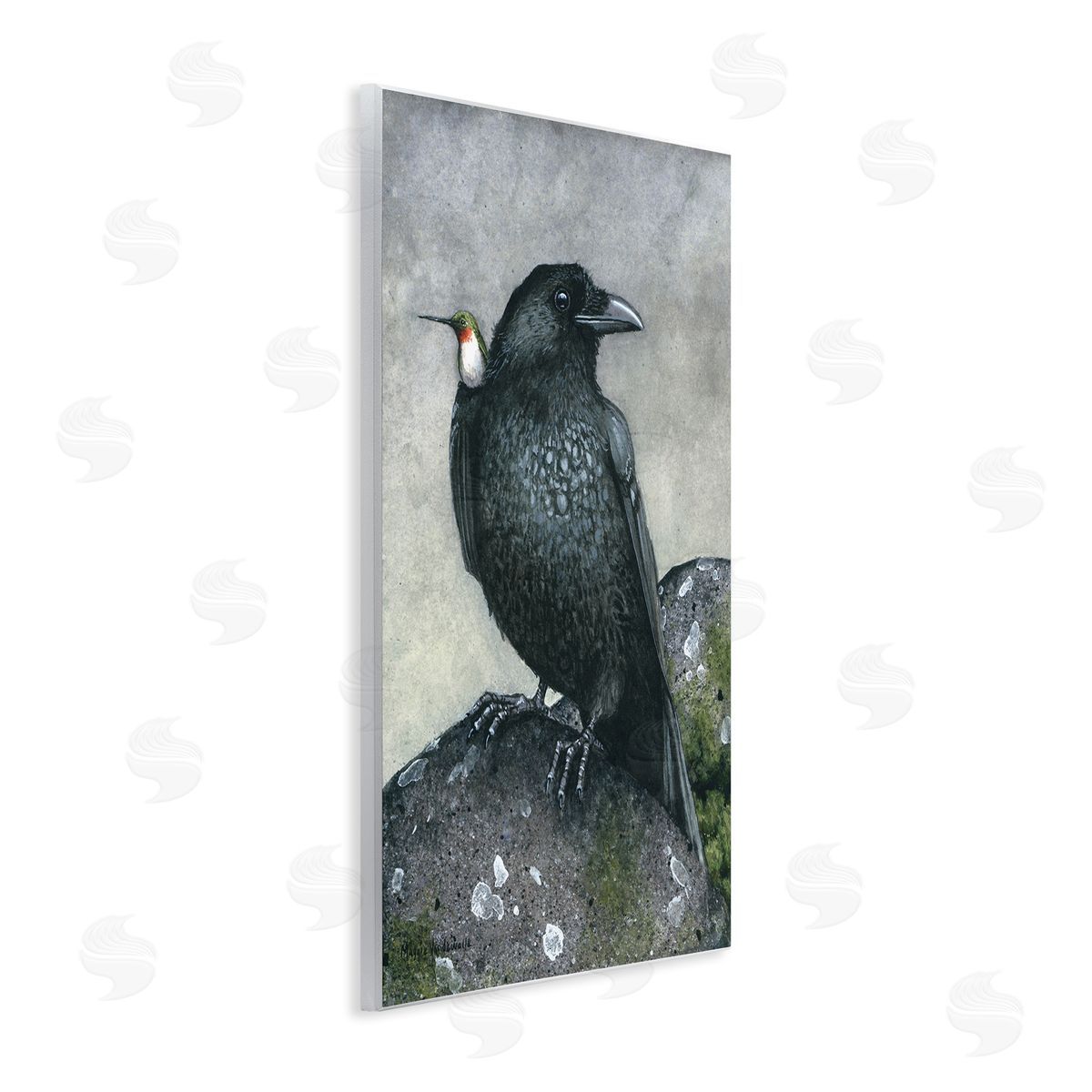 Crow and Hummingbird Perched Wood Plaque Wall Art, Home Decor by Maggie Vandewalle