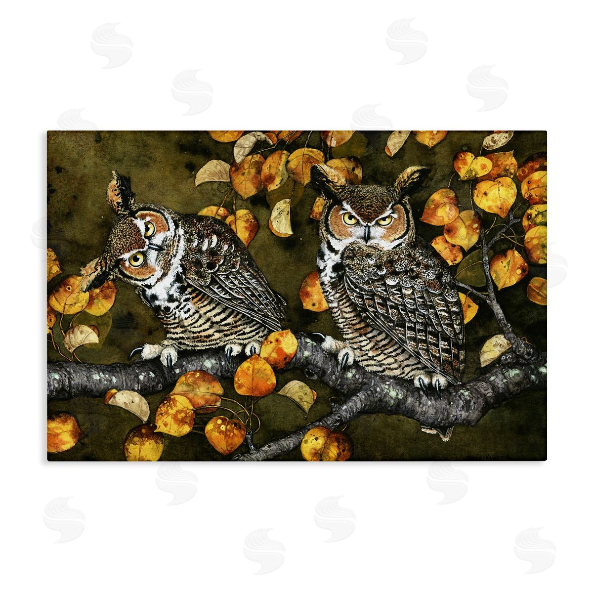 Inquisitor Owls Autumn Branch Canvas Wall Art, Home Decor by Maggie Vandewalle