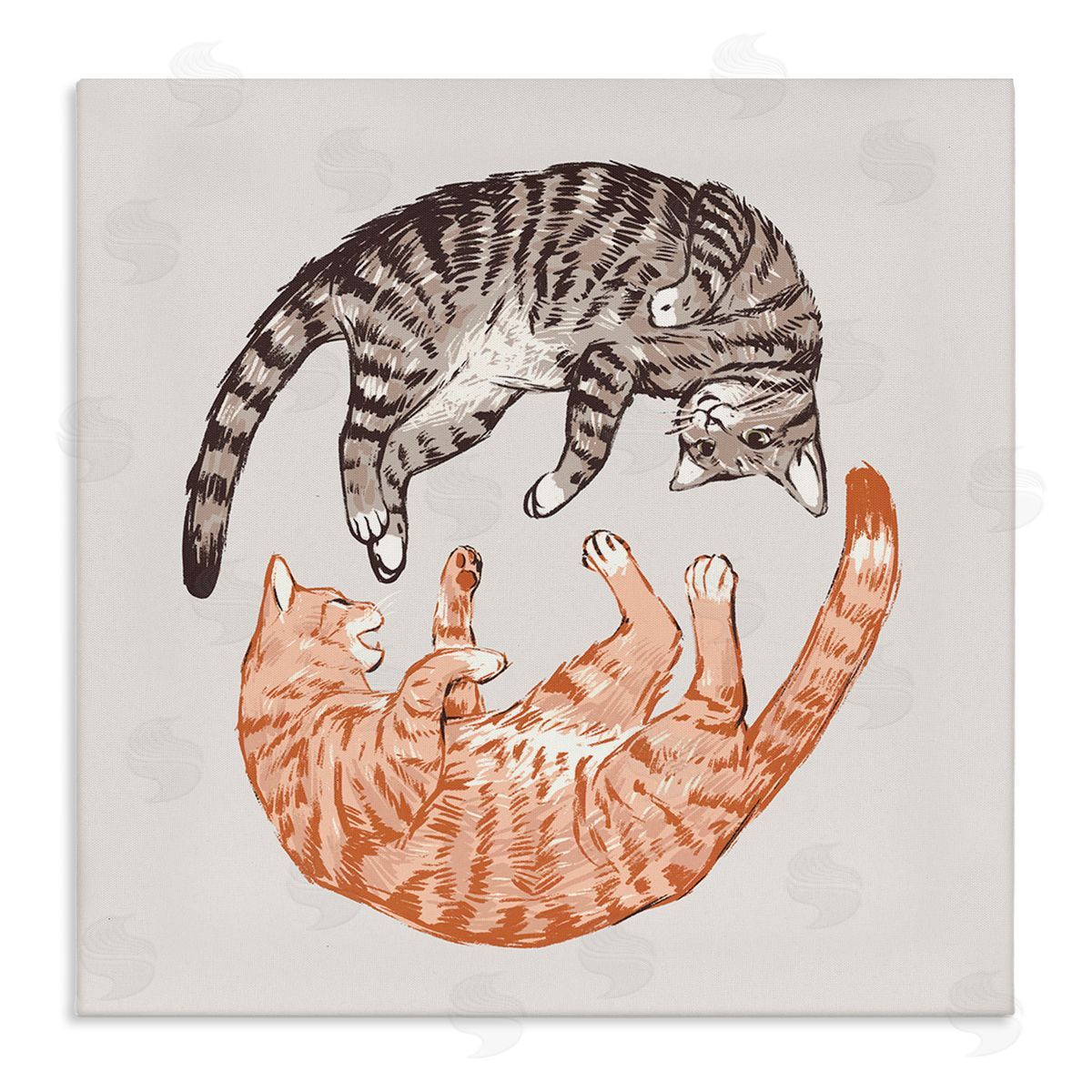 Tabby Cats Duo Canvas Wall Art, Home Decor by Ziwei Li
