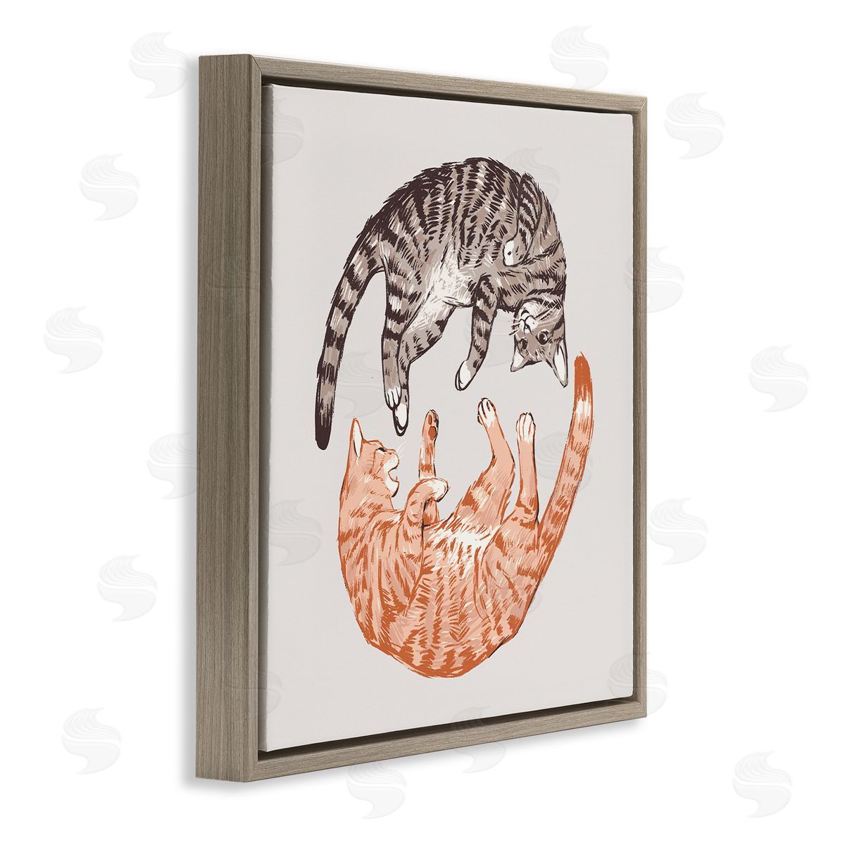 Tabby Cats Duo Brown Floating Frame Canvas Wall Art, Home Decor by Ziwei Li