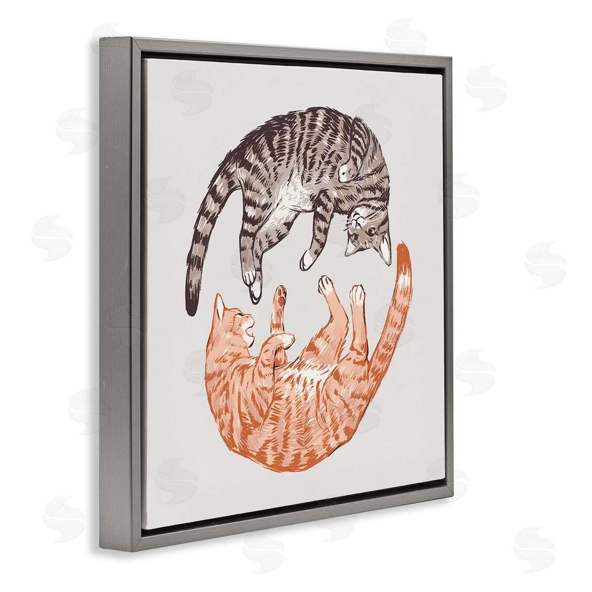 Tabby Cats Duo Grey Floating Frame Canvas Wall Art, Home Decor by Ziwei Li