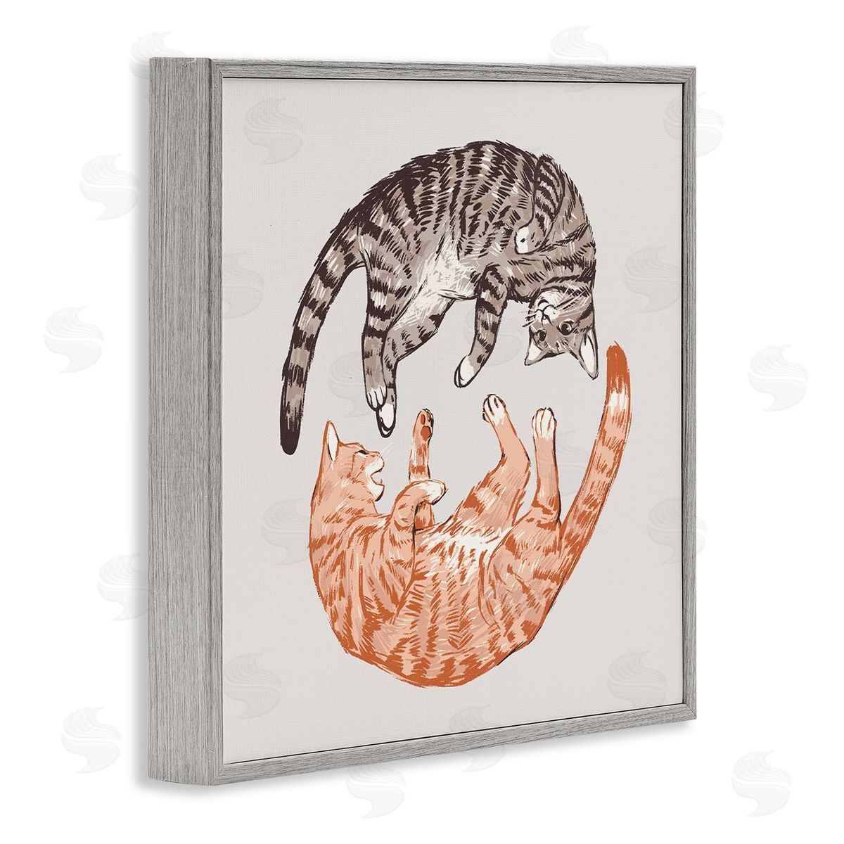 Tabby Cats Duo Grey Frame Print Wall Art, Home Decor by Ziwei Li