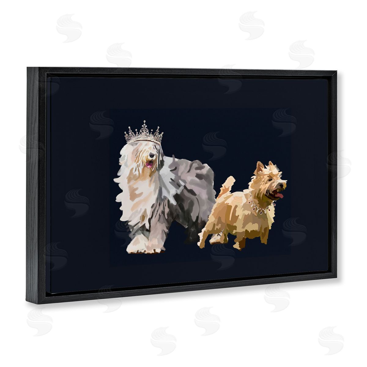 Dog Duo with Crowns Black Floating Frame Canvas Wall Art, Home Decor by Amelia Noyes