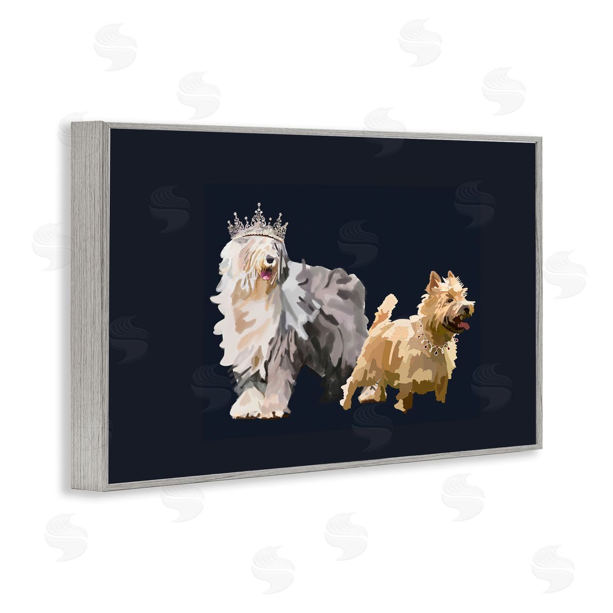 Dog Duo with Crowns Grey Frame Print Wall Art, Home Decor by Amelia Noyes