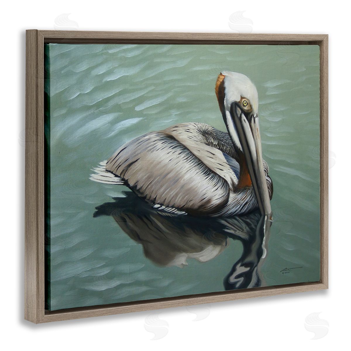 Pelican Lake Reflection Brown Floating Frame Canvas Wall Art, Home Decor by D. Rust