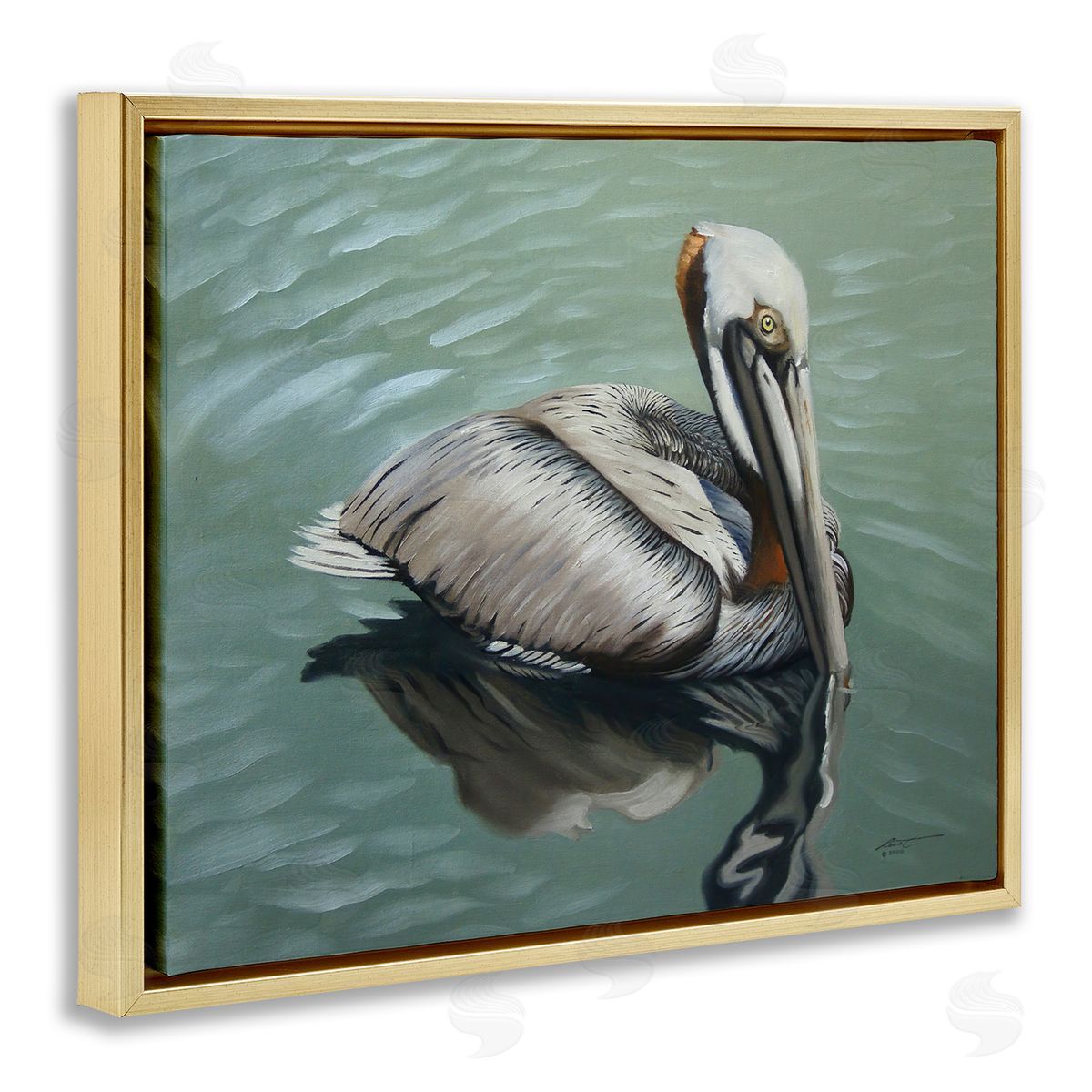 Pelican Lake Reflection Gold Floating Frame Canvas Wall Art, Home Decor by D. Rust