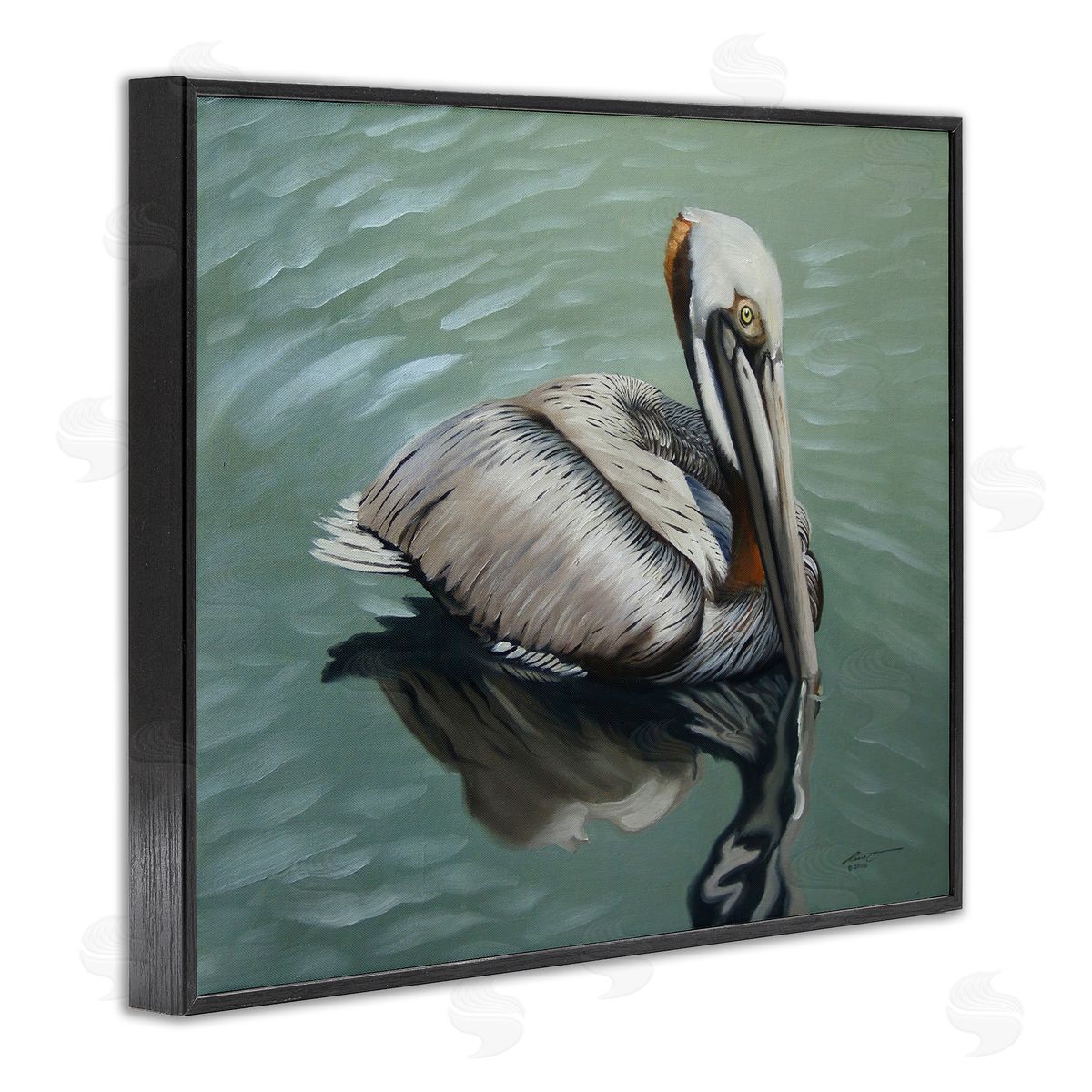 Pelican Lake Reflection Black Frame Print Wall Art, Home Decor by D. Rust