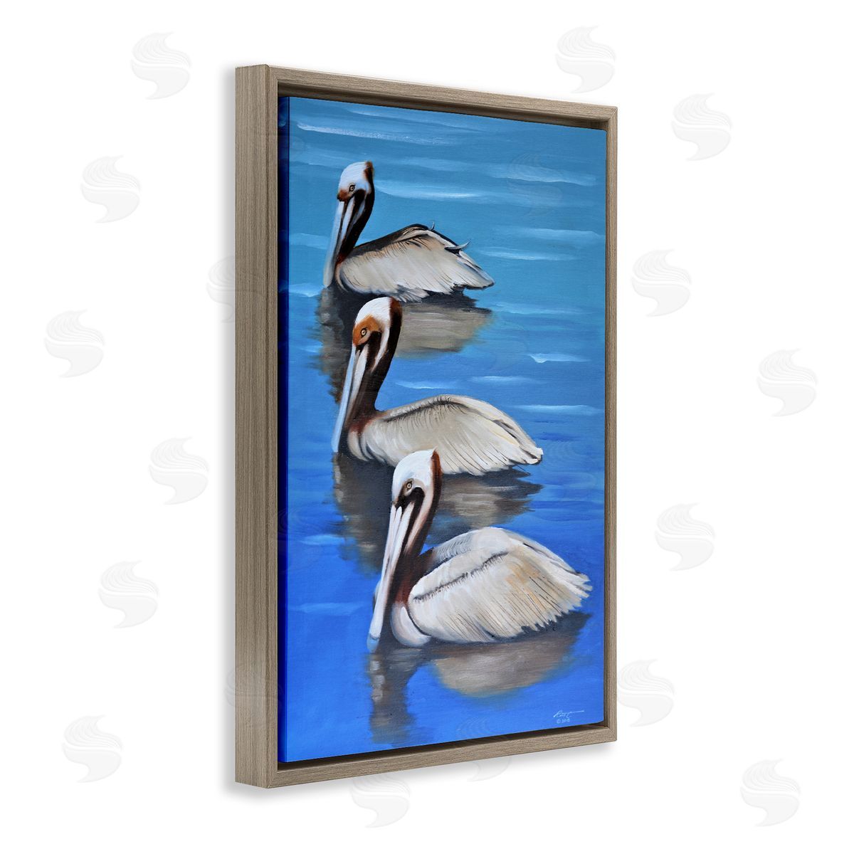 Pelican Trio Drifting Brown Floating Frame Canvas Wall Art, Home Decor by D. Rust