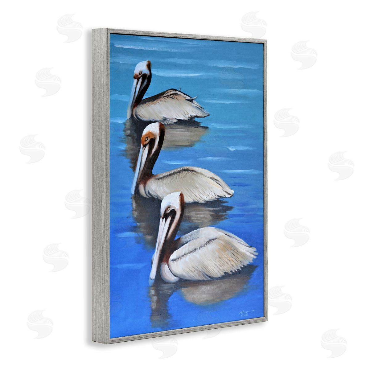 Pelican Trio Drifting Grey Frame Print Wall Art, Home Decor by D. Rust