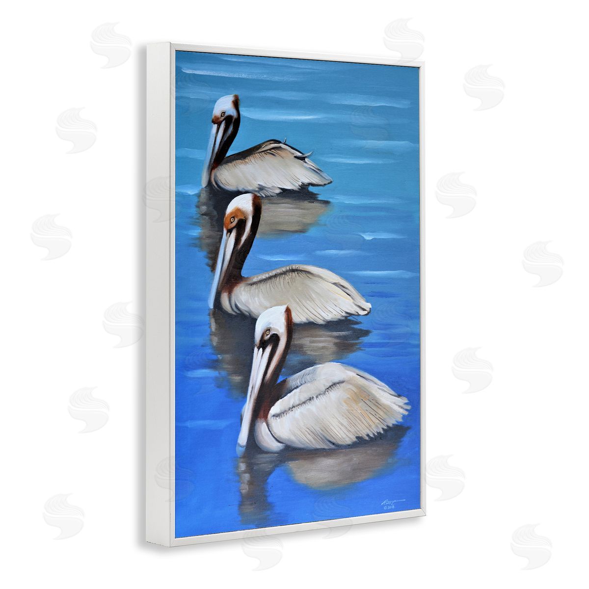 Pelican Trio Drifting White Frame Print Wall Art, Home Decor by D. Rust