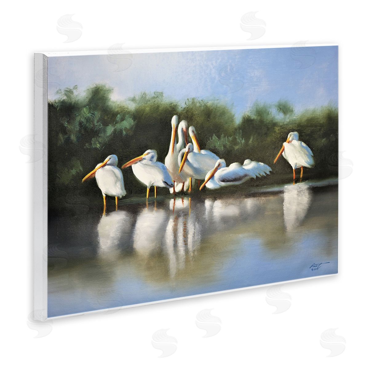 White Pelicans Flock Wood Plaque Wall Art, Home Decor by D. Rust