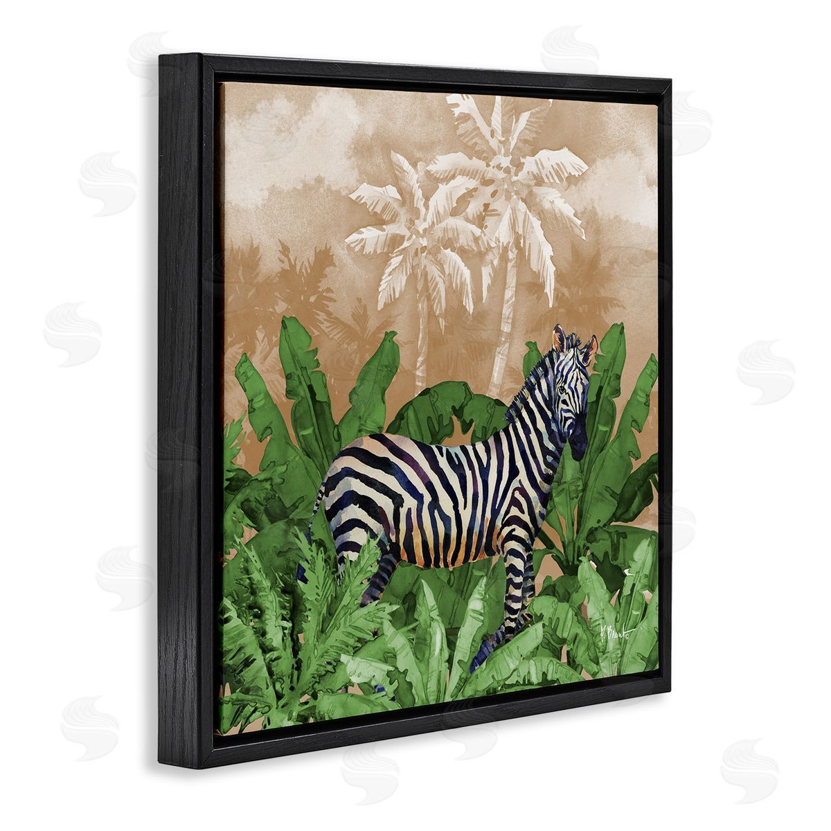 Jungle Life Zebra Black Floating Frame Canvas Wall Art, Home Decor by Paul Brent