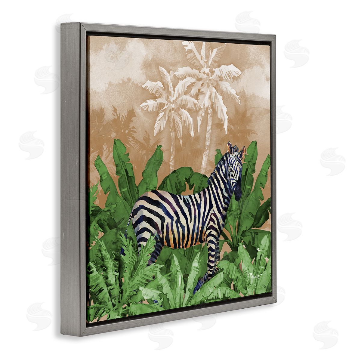 Jungle Life Zebra Grey Floating Frame Canvas Wall Art, Home Decor by Paul Brent