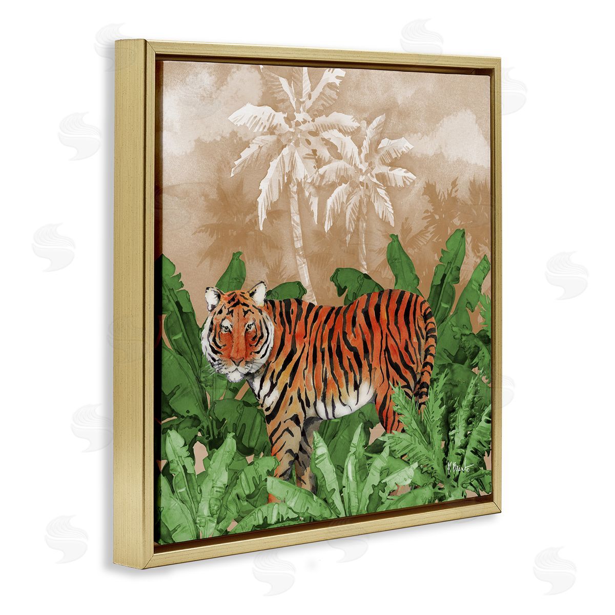 Jungle Life Tiger Gold Floating Frame Canvas Wall Art, Home Decor by Paul Brent