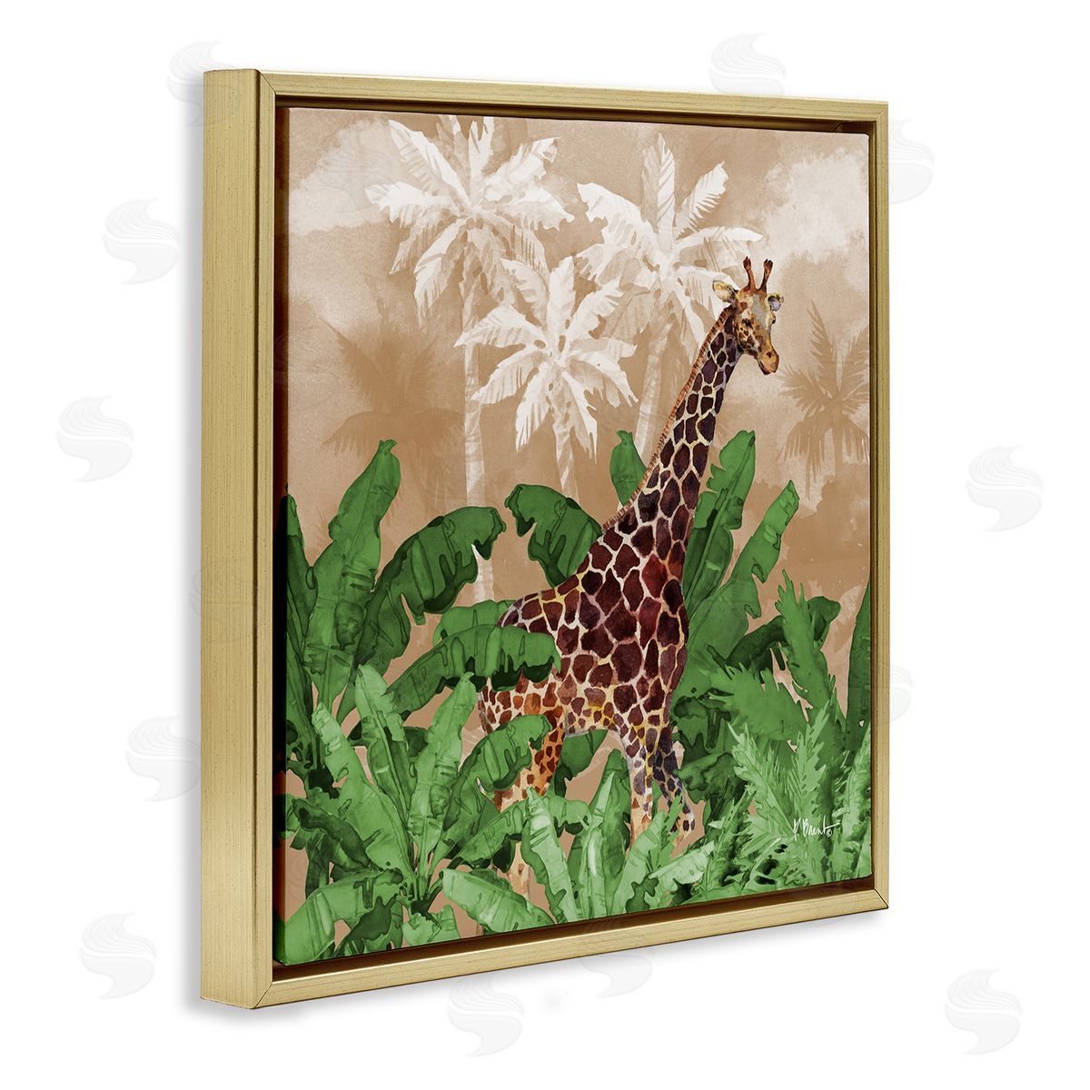Jungle Life Giraffe Gold Floating Frame Canvas Wall Art, Home Decor by Paul Brent