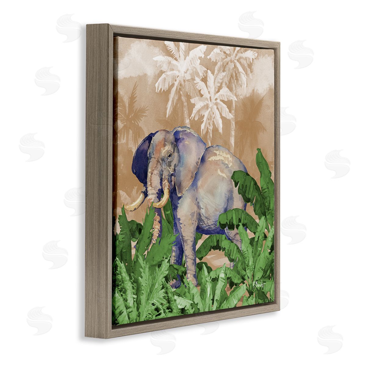 Jungle Life Elephant Brown Floating Frame Canvas Wall Art, Home Decor by Paul Brent