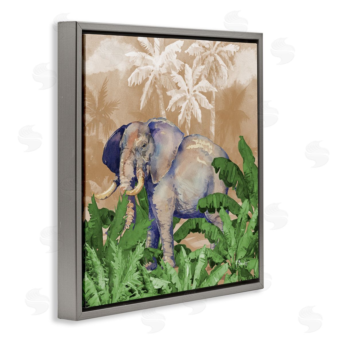 Jungle Life Elephant Grey Floating Frame Canvas Wall Art, Home Decor by Paul Brent