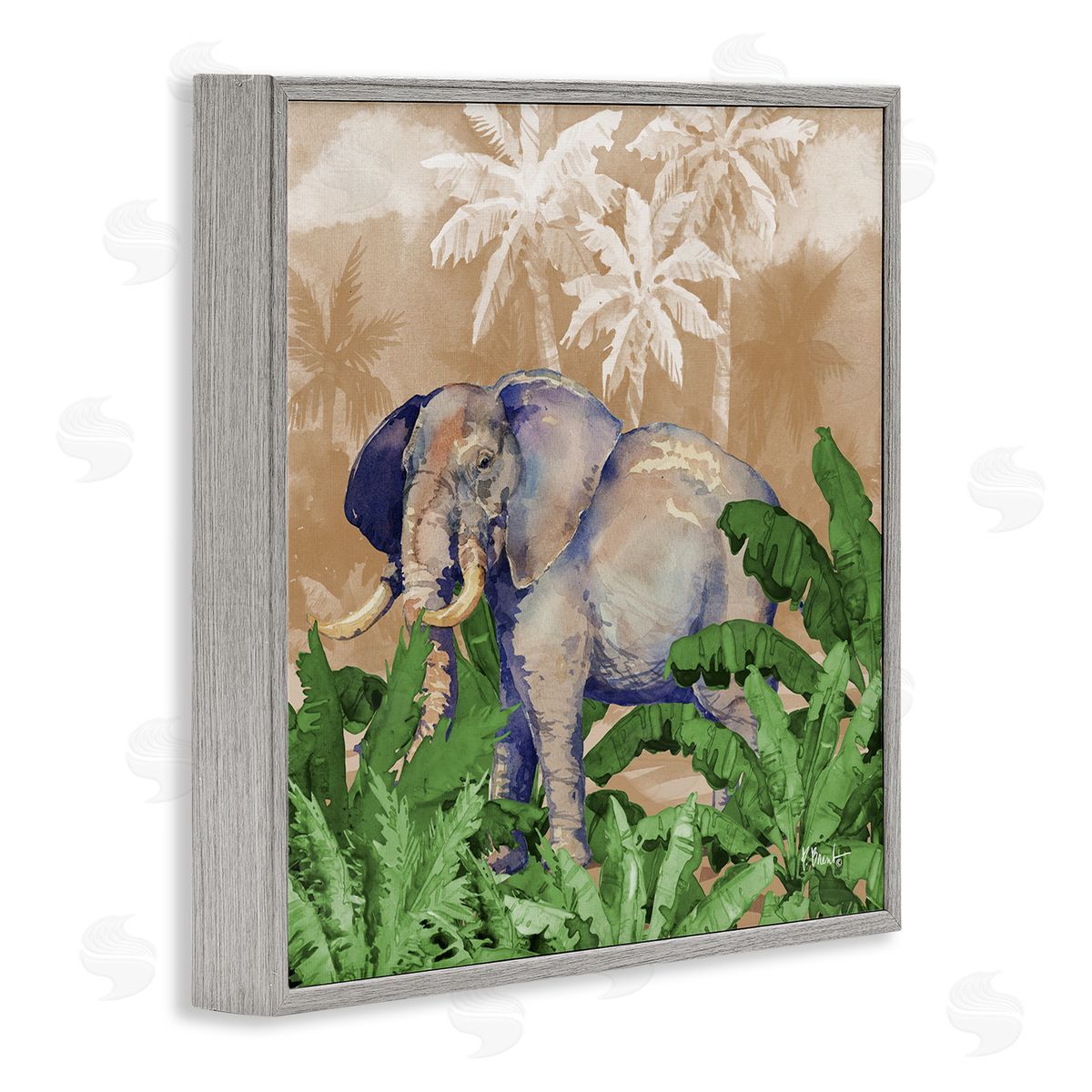Jungle Life Elephant Grey Frame Print Wall Art, Home Decor by Paul Brent