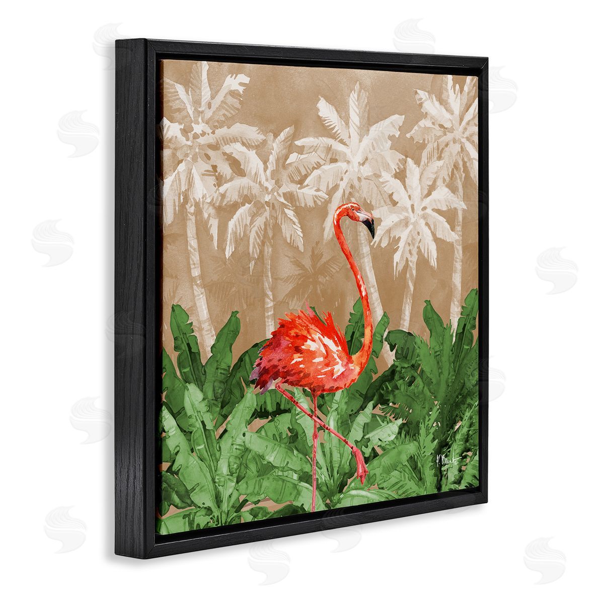Jungle Life Flamingo Black Floating Frame Canvas Wall Art, Home Decor by Paul Brent