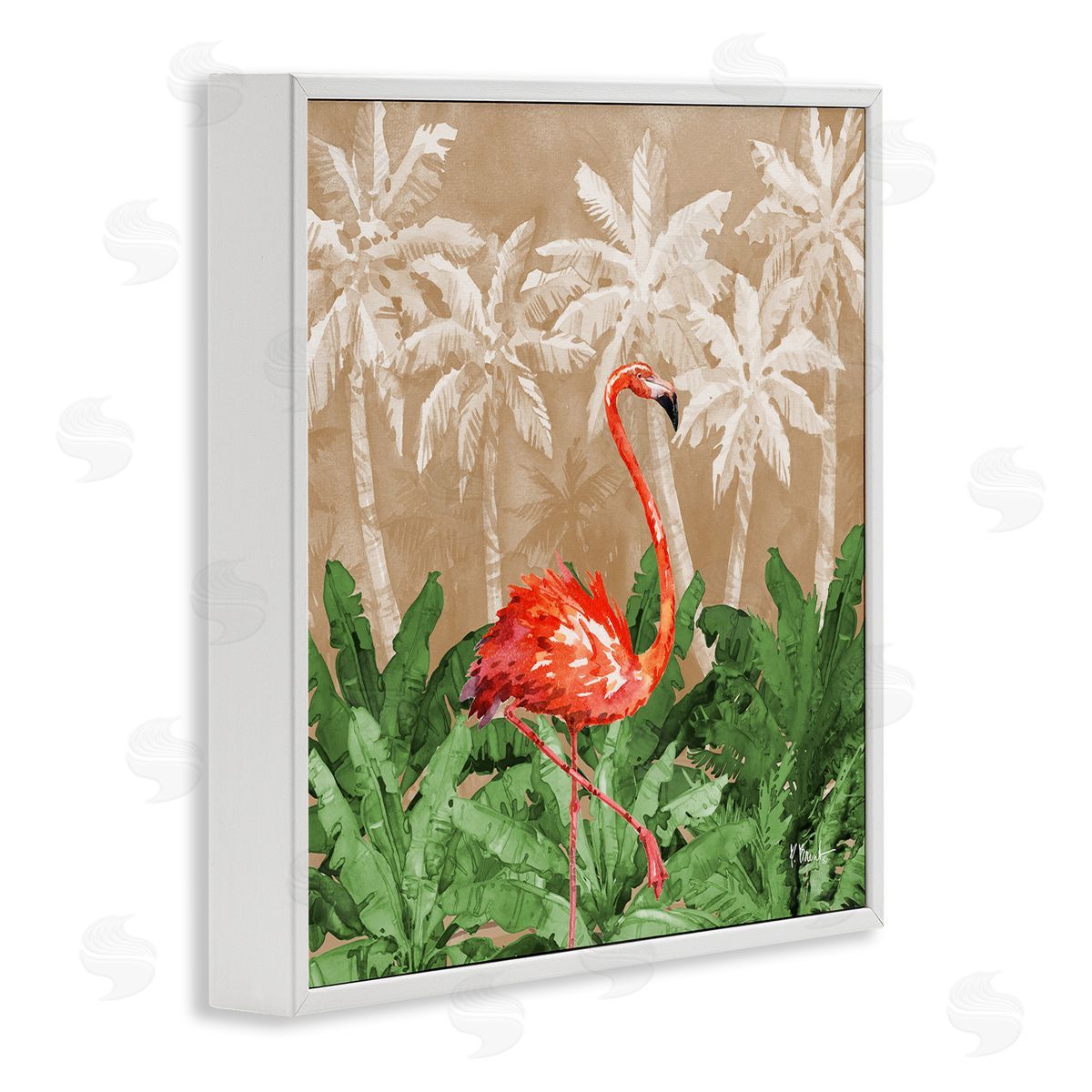 Jungle Life Flamingo White Frame Print Wall Art, Home Decor by Paul Brent