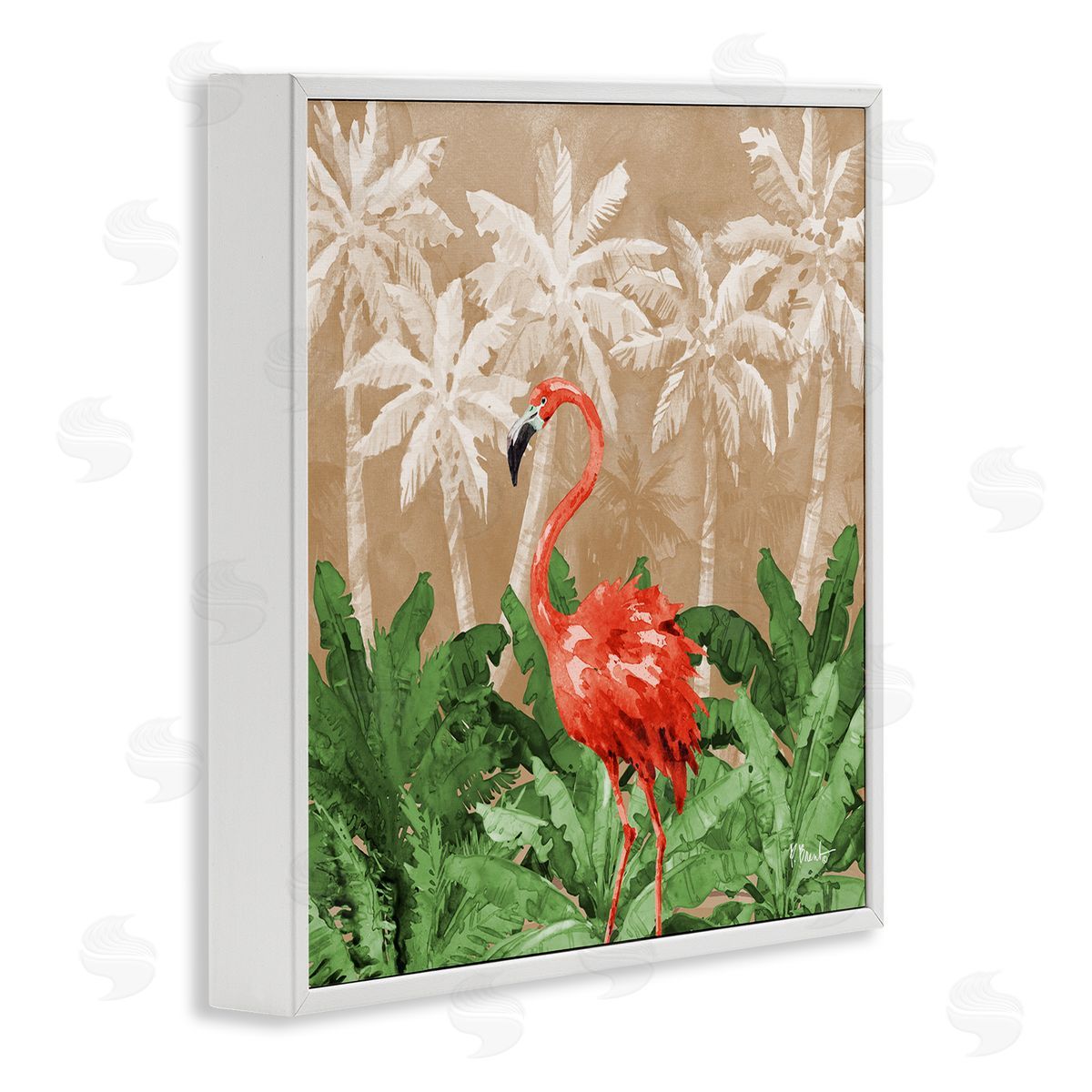 Flamingo Jungle Scenery White Frame Print Wall Art, Home Decor by Paul Brent