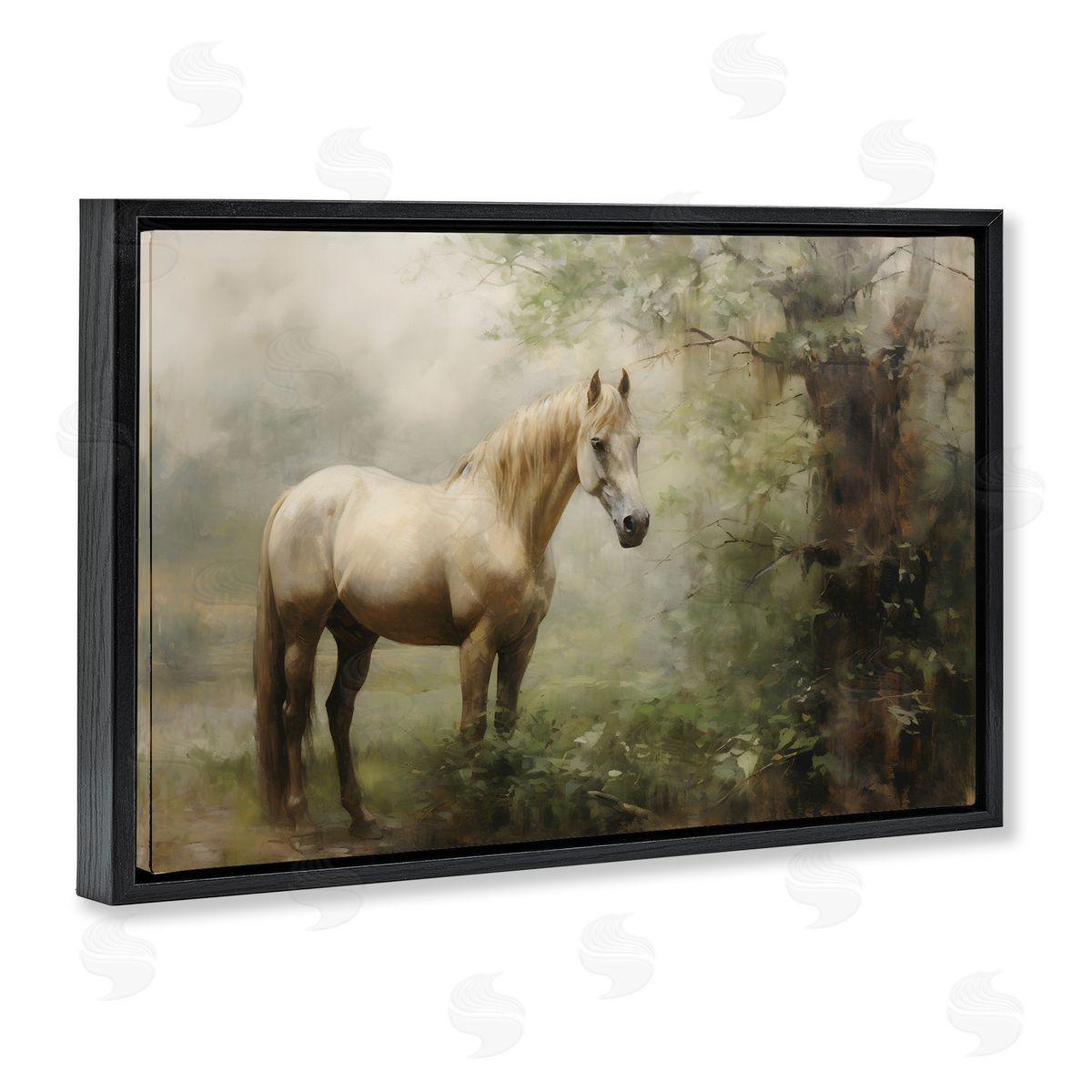 Horse in Forest Woods Black Floating Frame Canvas Wall Art, Home Decor by Petal Prints Design