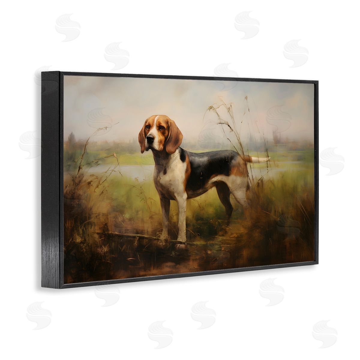 Beagle Dog Rural Field Black Frame Print Wall Art, Home Decor by Petal Prints Design