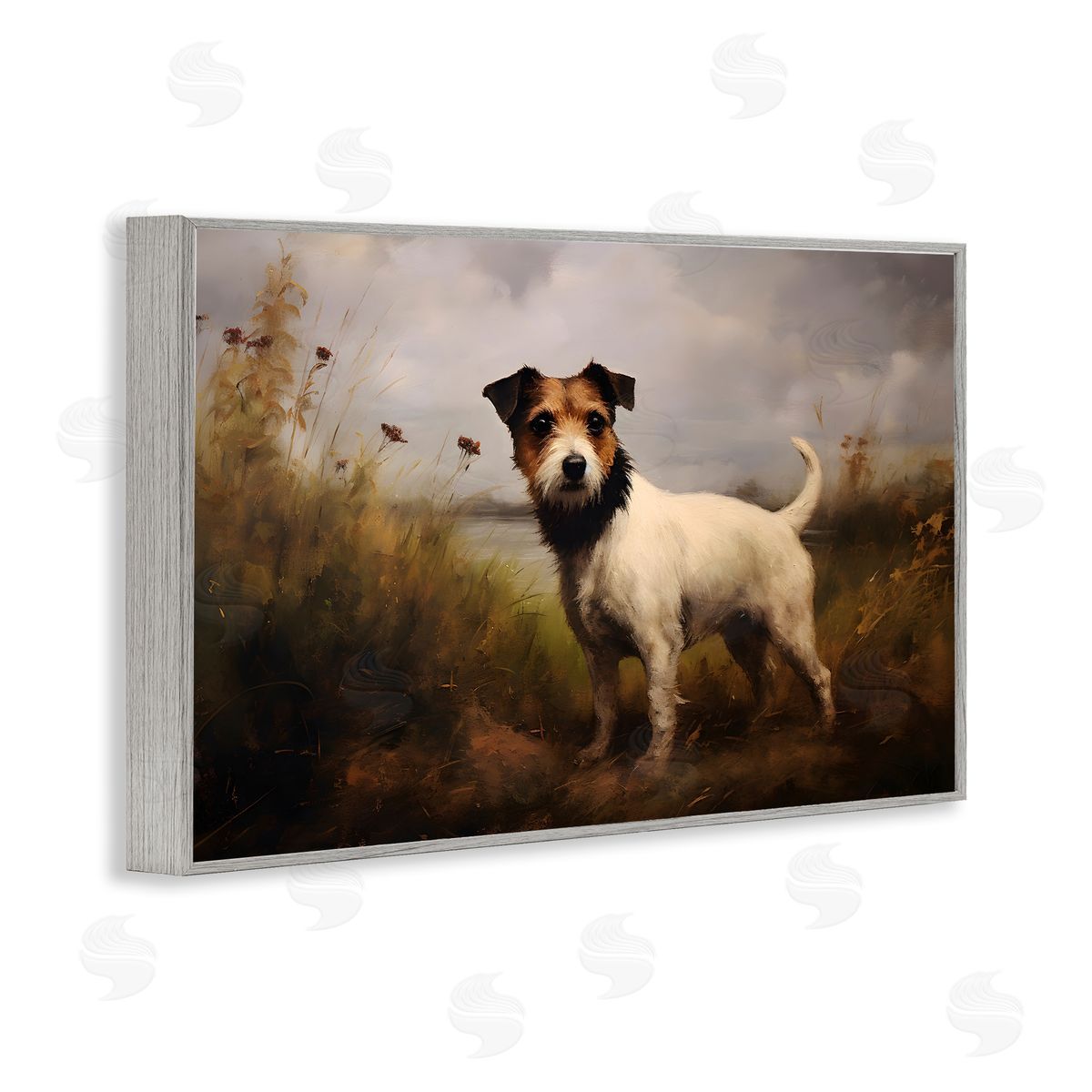 Jack Russell Terrier Landscape Grey Frame Print Wall Art, Home Decor by Petal Prints Design