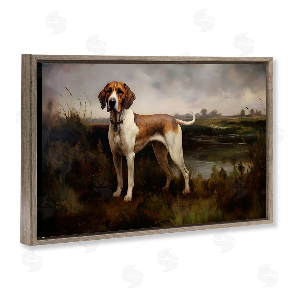 On The Hunt Landscape Brown Floating Frame Canvas Wall Art, Home Decor by Petal Prints Design