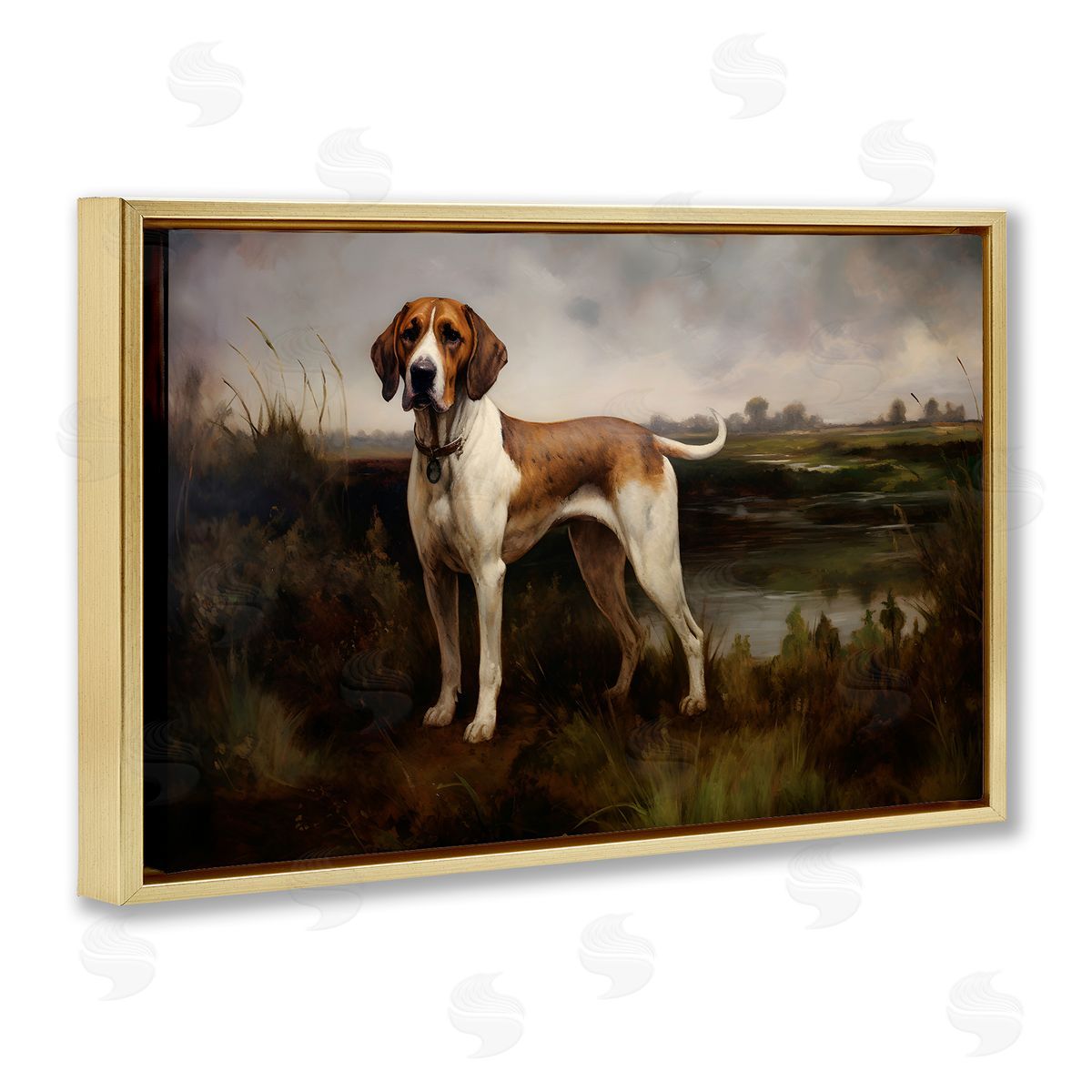 On The Hunt Landscape Gold Floating Frame Canvas Wall Art, Home Decor by Petal Prints Design