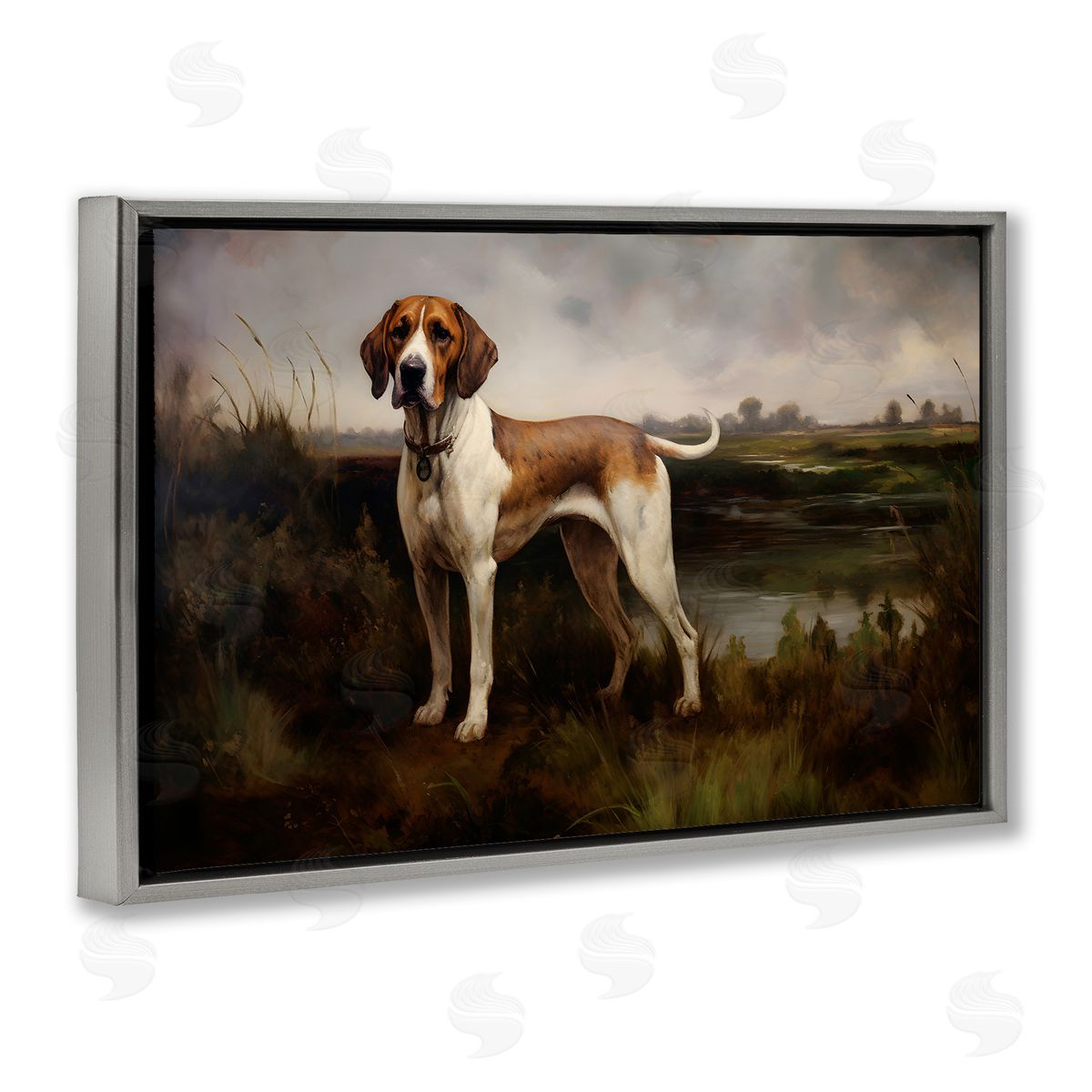 On The Hunt Landscape Grey Floating Frame Canvas Wall Art, Home Decor by Petal Prints Design