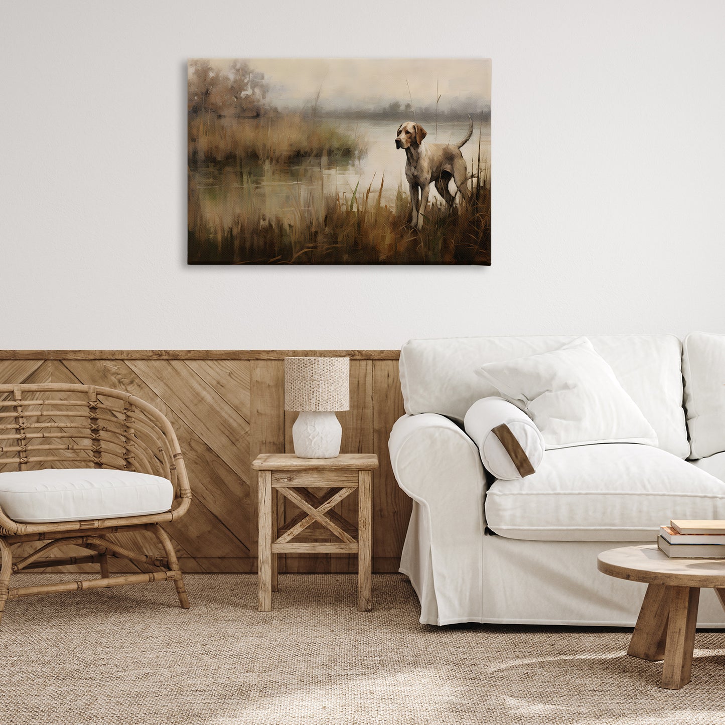Hunting Dog in Nature Canvas Wall Art in Room, Home Decor by Petal Prints Design