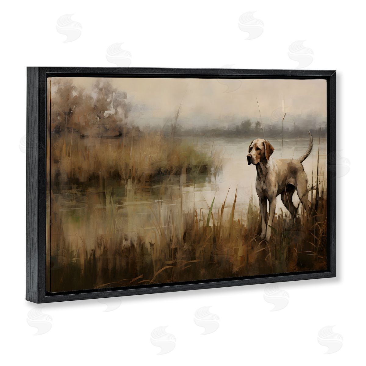 Hunting Dog in Nature Black Floating Frame Canvas Wall Art, Home Decor by Petal Prints Design