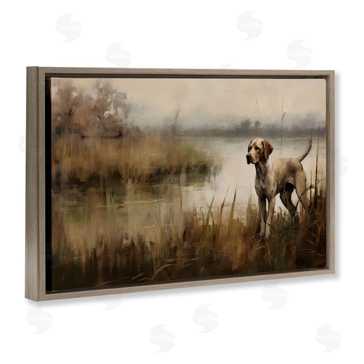 Hunting Dog in Nature Brown Floating Frame Canvas Wall Art, Home Decor by Petal Prints Design