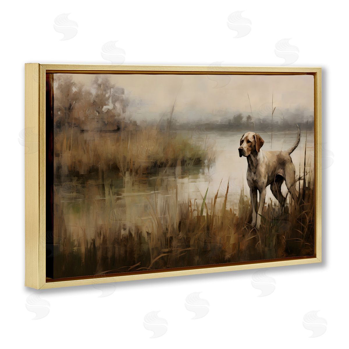 Hunting Dog in Nature Gold Floating Frame Canvas Wall Art, Home Decor by Petal Prints Design