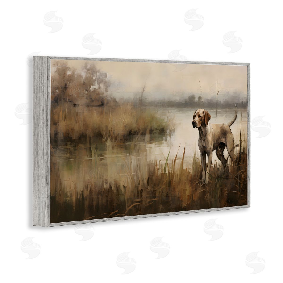Hunting Dog in Nature Grey Frame Print Wall Art, Home Decor by Petal Prints Design