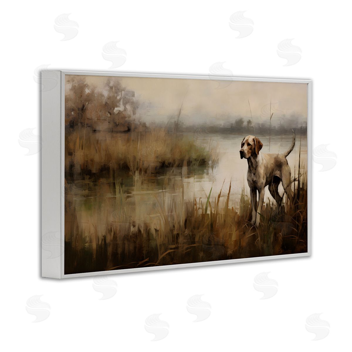 Hunting Dog in Nature White Frame Print Wall Art, Home Decor by Petal Prints Design