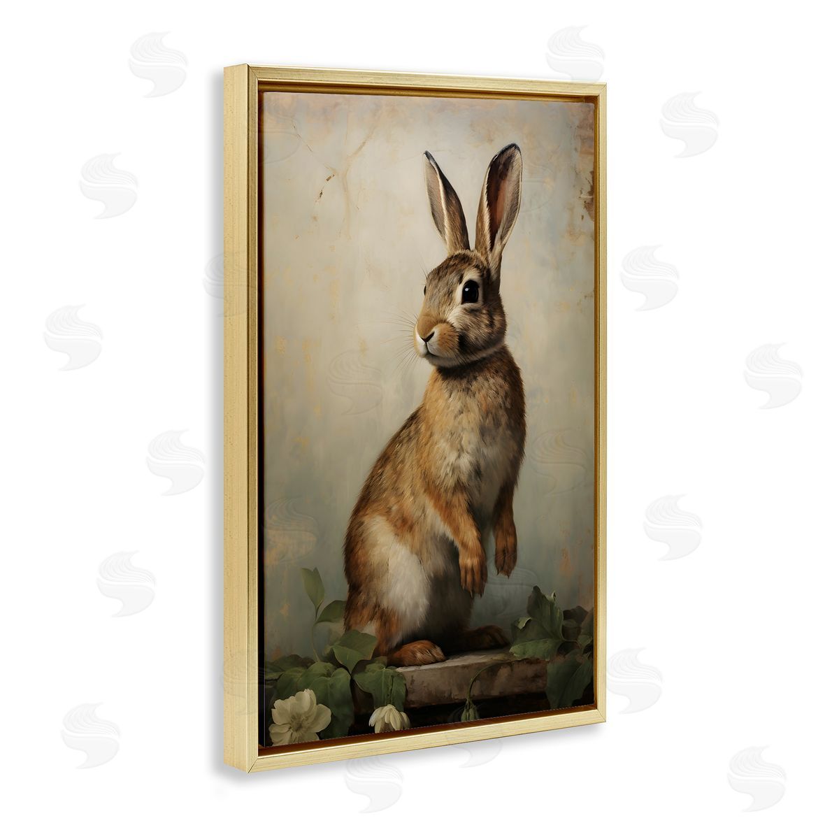 Dark Rabbit Portrait Gold Floating Frame Canvas Wall Art, Home Decor by Petal Prints Design