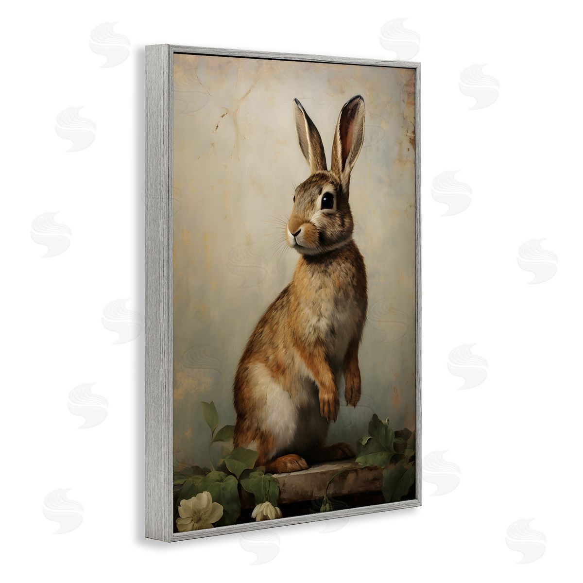 Dark Rabbit Portrait Grey Frame Print Wall Art, Home Decor by Petal Prints Design