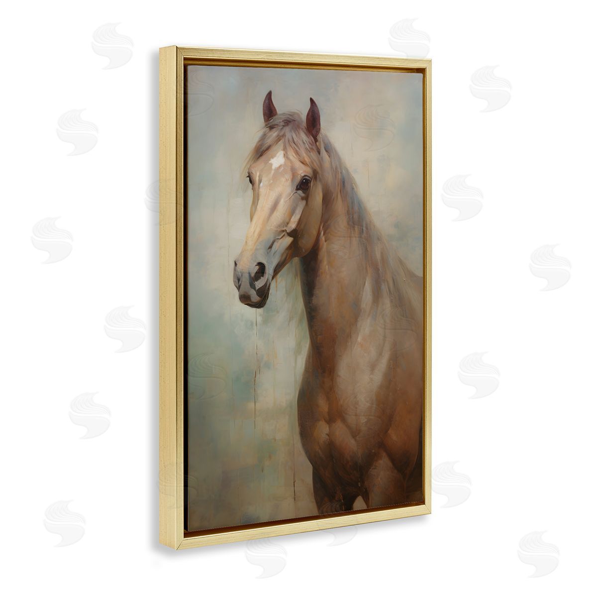 Tan Horse Visage Gold Floating Frame Canvas Wall Art, Home Decor by Petal Prints Design