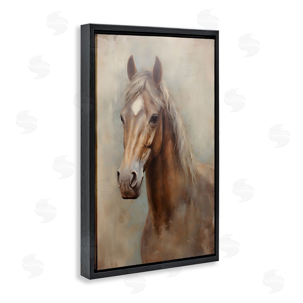 Brown Horse Visage Black Floating Frame Canvas Wall Art, Home Decor by Petal Prints Design