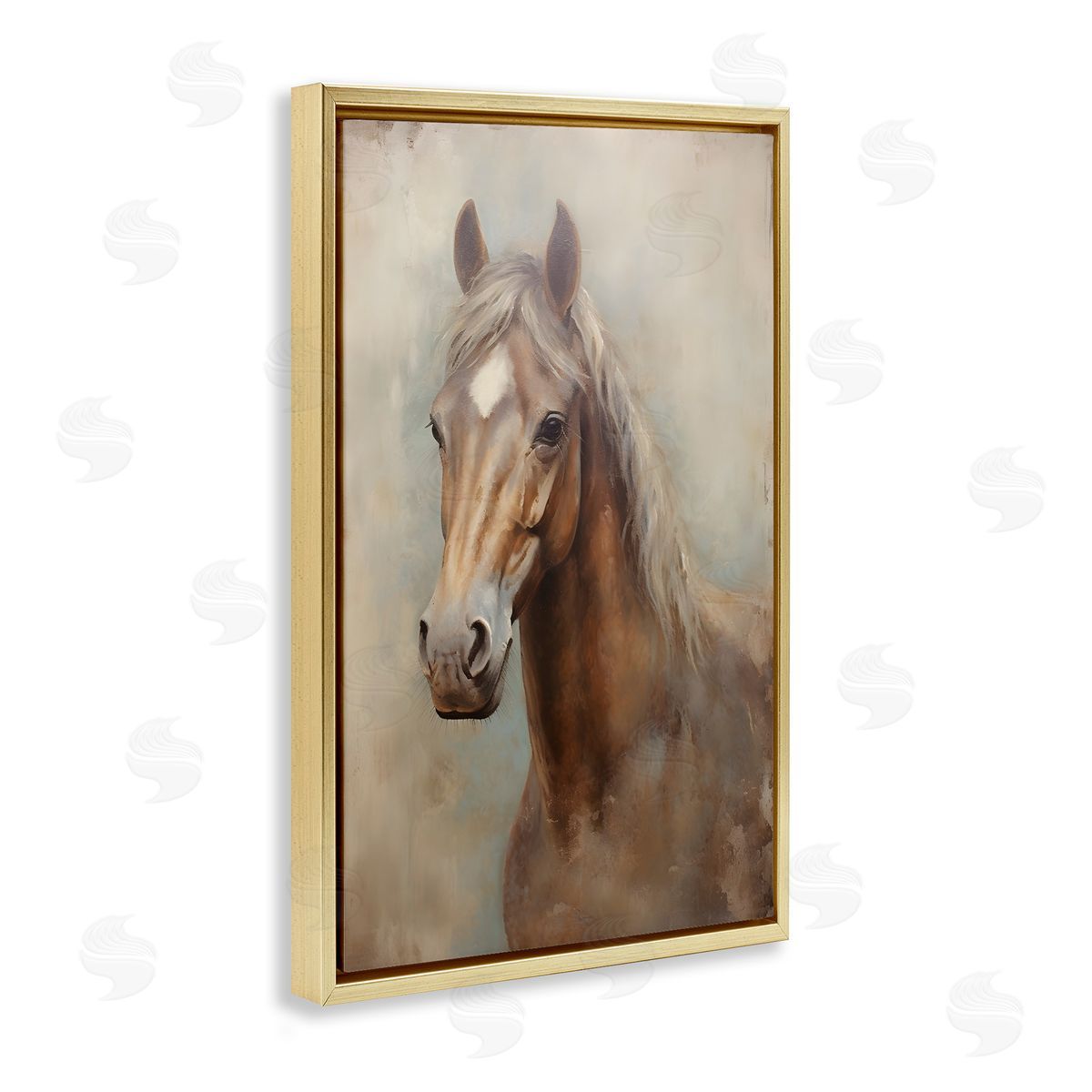 Brown Horse Visage Gold Floating Frame Canvas Wall Art, Home Decor by Petal Prints Design