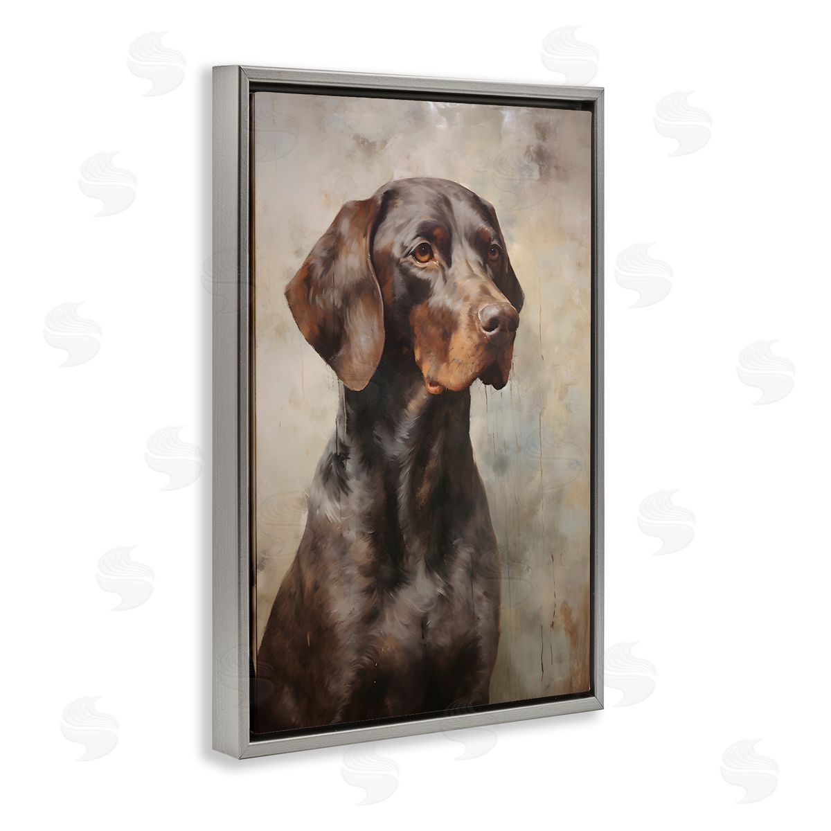 Brown Labrador Visage Grey Floating Frame Canvas Wall Art, Home Decor by Petal Prints Design