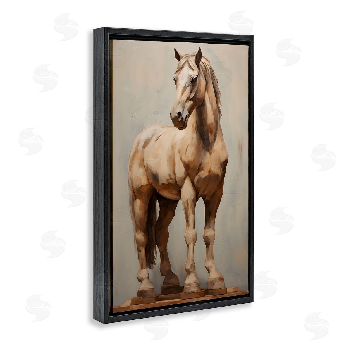 Magnificent Mare Standing Black Floating Frame Canvas Wall Art, Home Decor by Petal Prints Design